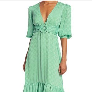 PatBo pale Green Satin Polka Dot Dress, Has Snags US 10